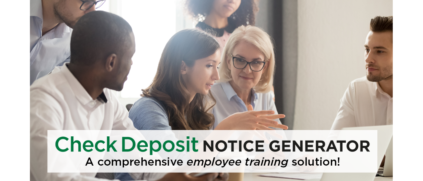 Trainer showing a group of employees the Check Deposit Notice Generator